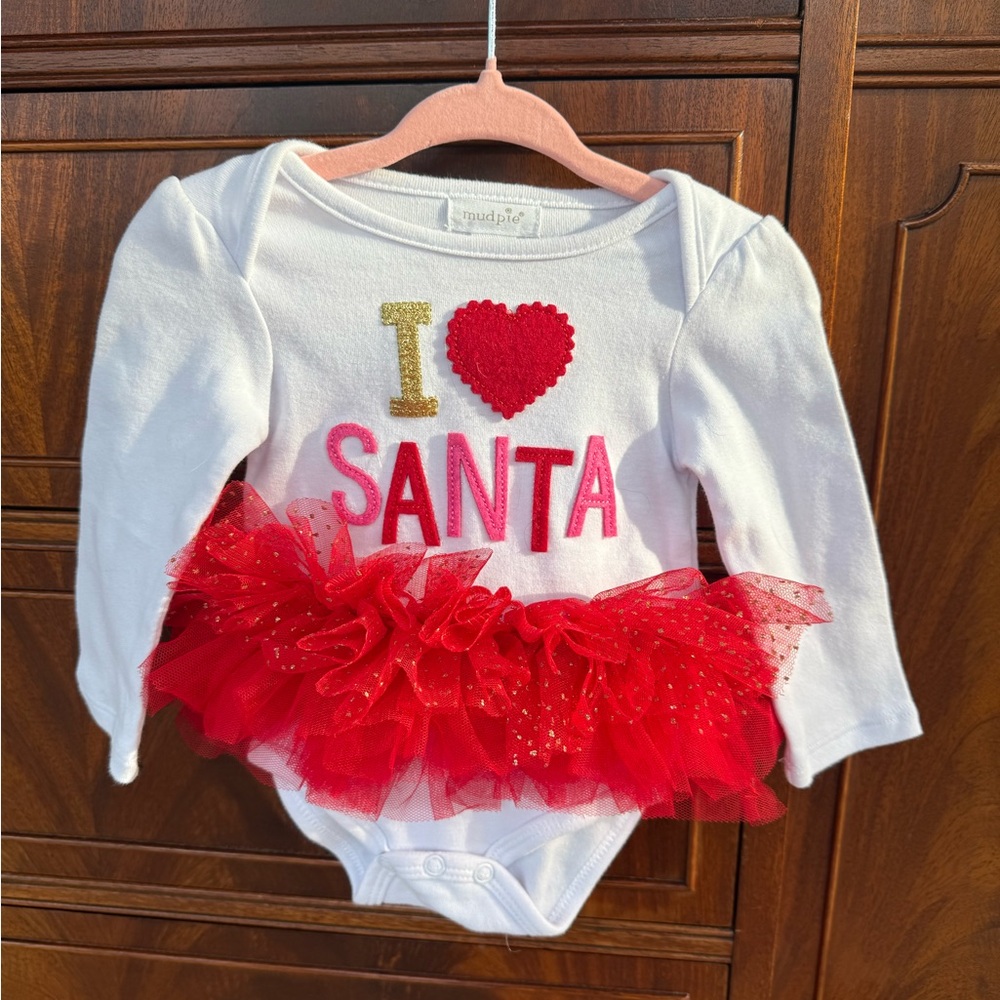 I Love Santa Baby Onesie with Red Tutu
